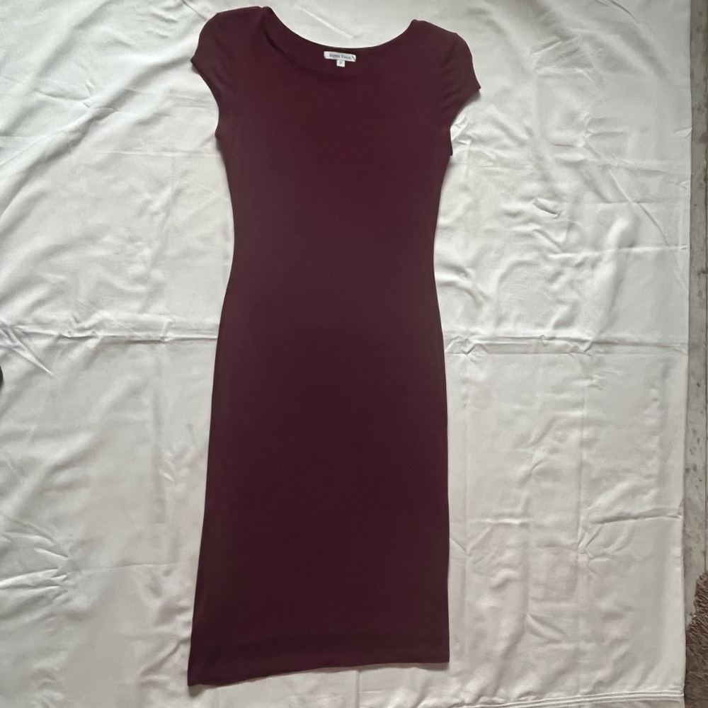 Velvet Torch Elegant Bodycon Sleek Casual Glam Comfy Midi Dress, Sz S, Burgundy